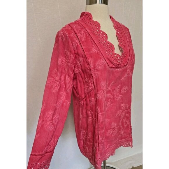 Soft Surroundings Pink Embroidered Boho Tunic Top Womens Size Medium - Picture 1 of 6